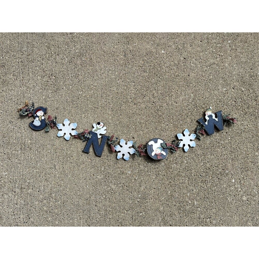 Wooden Snowman Snow Christmas Garland Decoration